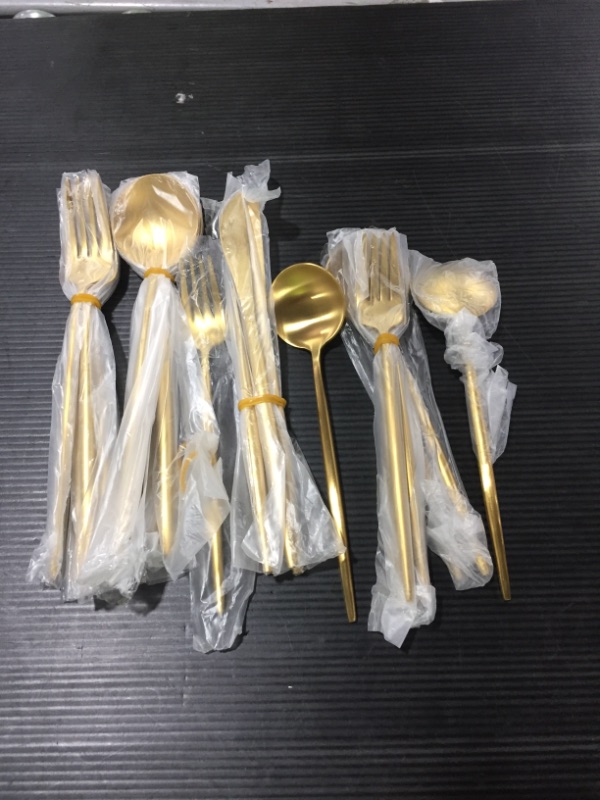 Photo 2 of BirdyFly Gold Silverware Set, 20 Piece Stainless Steel Flatware Set Service for 4, Matte Gold Cutlery Set, Include Knives/Forks/Spoons, Dishwasher Safe
