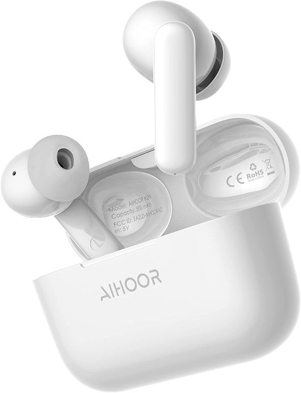 Photo 1 of AIHOOR Wireless Earbuds for iOS & Android Phones, Bluetooth 5.0 in-Ear Headphones with Extra Bass, Built-in Mic, Touch Control, USB Charging Case, 30hr Battery Earphones, Waterproof for Sport
