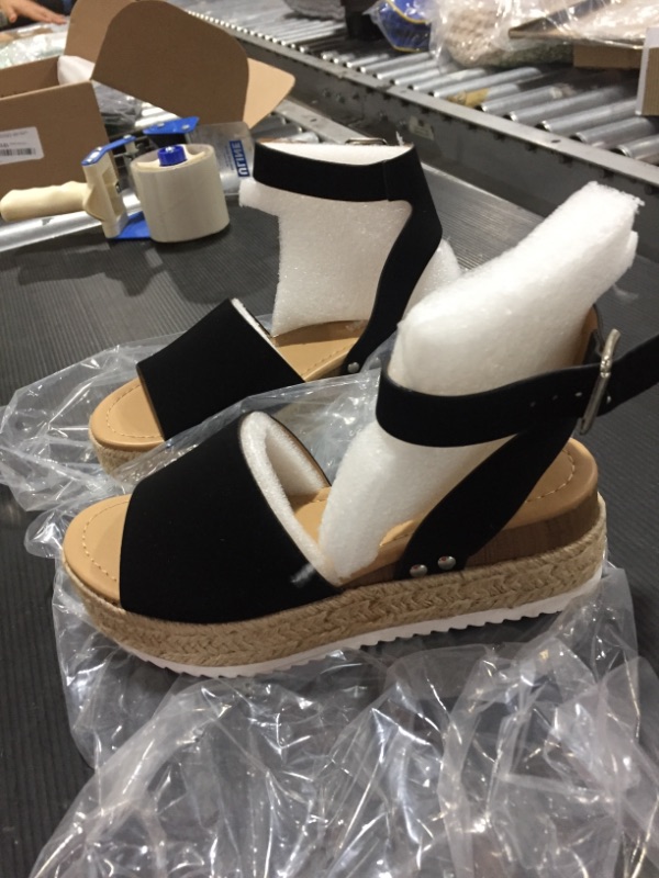 Photo 1 of 
Brand: Soda
Soda Topic Open Toe Buckle Ankle Strap Espadrilles Flatform Wedge Casual Sandal
size 6