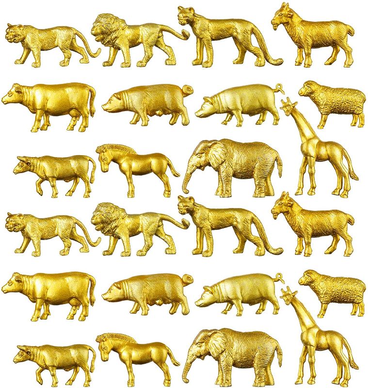 Photo 1 of 14 Pcs Gold Plastic Animal Figurines Toys Zoo Gold Safari Animal Figures Elephant Lion Wild Animal Decor Mini Safari Animals Figurines Decor Jungle Animal Cake Toppers for Themed Birthday Party