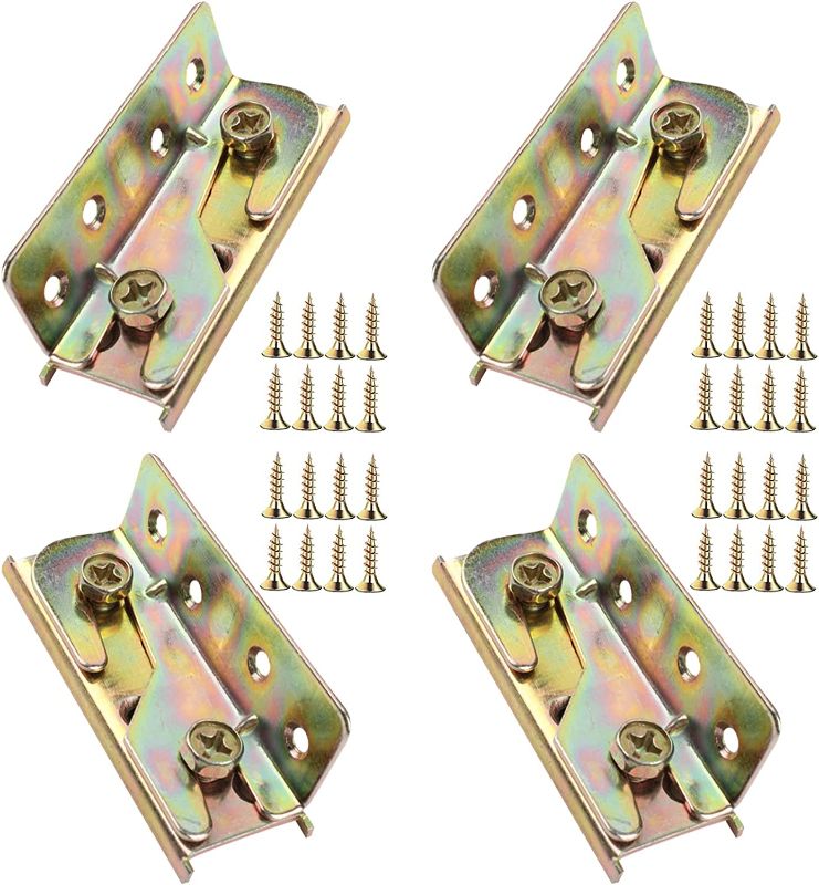 Photo 1 of Bed Frame Hardware Bed Rail Brackets - Wooden Bed Frame Connectors with Screws for Headboards Footboards - Heavy Duty Non-Mortise Bed Rail Fittings