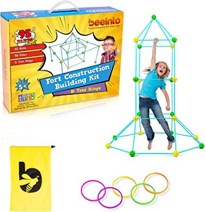 Photo 1 of Fort Building Kit for Kids 2022 Version - Build a Fort for Boys and Girls, 2-in-1 Outdoor and Indoor Fun Games, STEM Playset Includes 95 pcs, Toss Rings, Carrying Bag, Family Activity Toys - Ages 5+
