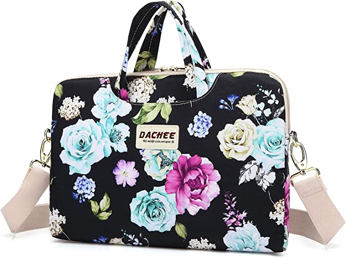 Photo 1 of Dachee Black Flowers Patten Waterproof Laptop Shoulder Messenger Bag Case Sleeve for 14 Inch 15 Inch Laptop Case Laptop Briefcase 15.6 Inch
