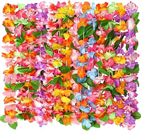 Photo 1 of Cooraby 10 Pieces Hawaiian Leis Necklaces Colorful Hawaiian Flower Leis Necklaces for Luau Party Decorations Beach Party Supplies
