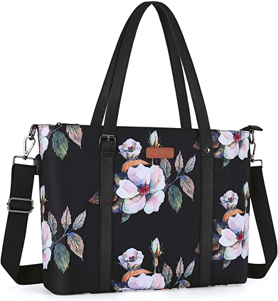 Photo 1 of MOSISO USB Port Laptop Tote Bag (17-17.3 inch) with Adjustable Top Handle, Laptop Bag for Women, Hibiscus Polyester Work Travel Shoulder Bag
