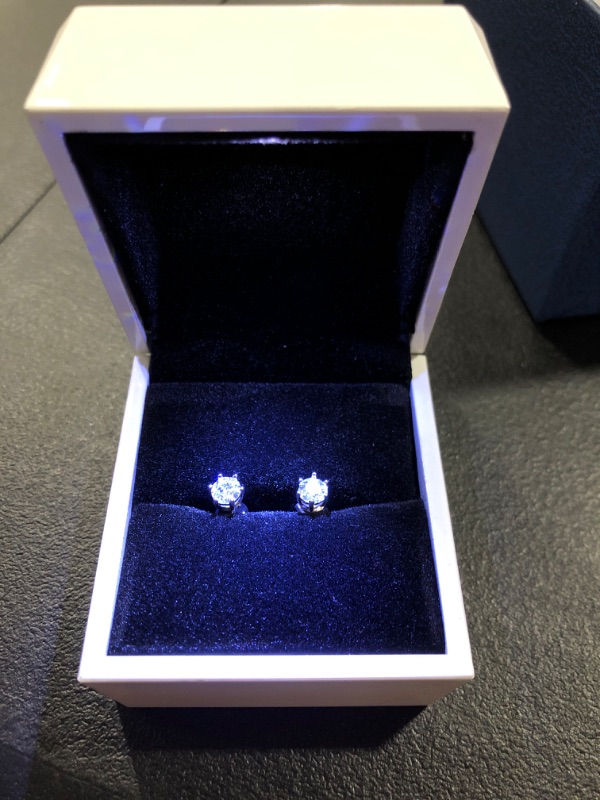 Photo 2 of 2CT Moissanite Stud Earrings, DF Color Ideal Cut Lab Created Diamond 18K White Gold Plated Earrings for Women with Certificate of Authenticity
