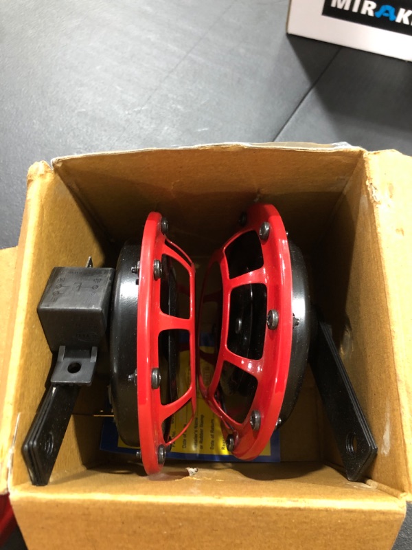 Photo 1 of HELLA 003399801 Supertone 12V High Tone / Low Tone Twin Horn Kit with Red Protective Grill, 2 Horns

