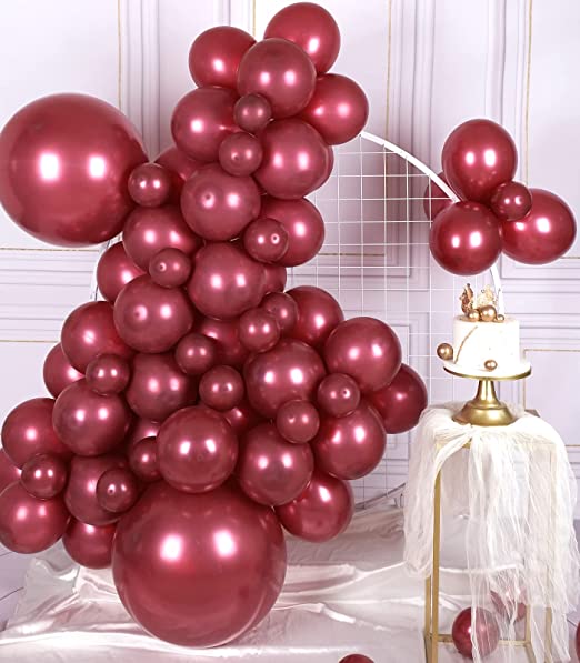 Photo 1 of AULE 100 Pcs Metallic Burgundy Balloons Different Sizes 18/10/5 inch Maroon Chrome Latex Shiny Helium Balloons Party Decoration for Birthday Wedding Baby Shower Graduation Anniversary
