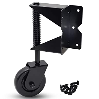 Photo 1 of Dr.Luck 4 Inch Black Corner Spring-Load Gate Wheel Caster, Hard Nylon Wheel Swivel Style Corner Connect 7 Holes Side-Mount Plate Install w/ 7 Screws Heavy Duty 135Lbs Load Capacity
