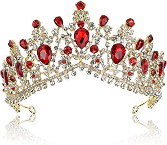 Photo 1 of NODG Red Crystal Crowns for Women Princess Queen Vintage Crown Tiaras, Girls Adult Bridal Hair Accessories Gifts for Birthday Wedding Prom, Bridal Party Pageant
