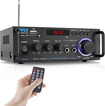 Photo 1 of Pyle Wireless Bluetooth Stereo Power Amplifier - 200W Dual Channel Sound Audio Stereo Receiver w/RCA, USB, SD, MIC in, FM Radio, for Home Computer via RCA - PDA29BU.5
