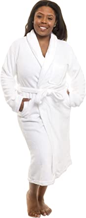 Photo 1 of Silver Lilly Womens Robe - Plush Fleece Bathrobe Mid Length Robe Shawl Collar WHITE (XX-Large)
