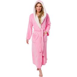 Photo 1 of Silver Lilly - Women's Full Length Plush Luxury Hooded Bathrobe with Sherpa Trim Collar (Small/Medium)