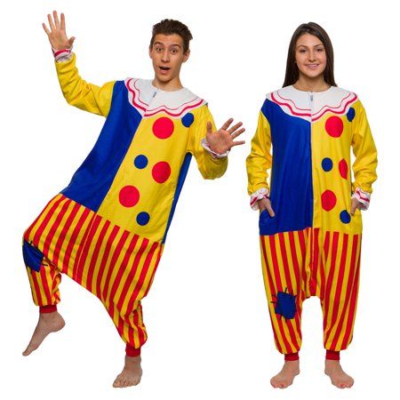 Photo 1 of FUNZIEZ! Clown Costume- Pajamas - Adult One Piece Jumpsuit (Yellow/blue/red 2X Large)
