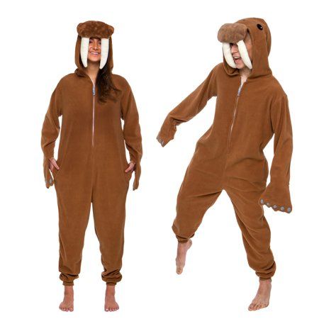 Photo 1 of FUNZIEZ! - Walrus Costume - Animal Pajamas - Adult Loungewear (Brown Small)
