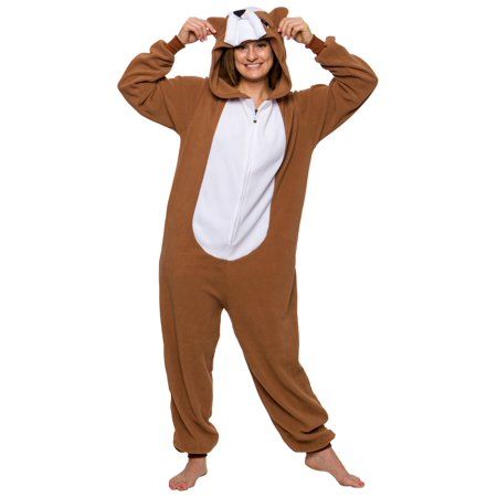 Photo 1 of Funziez! Unisex Bulldog Pajamas - Plush Novelty Dog Costume Jumpsuit (Brown, M)
