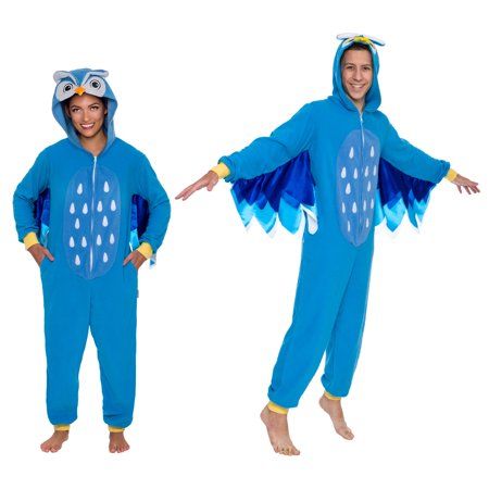 Photo 1 of FUNZIEZ! - Owl Costume - Adult One Piece - Plush Animal Pajama (Blue Medium)
