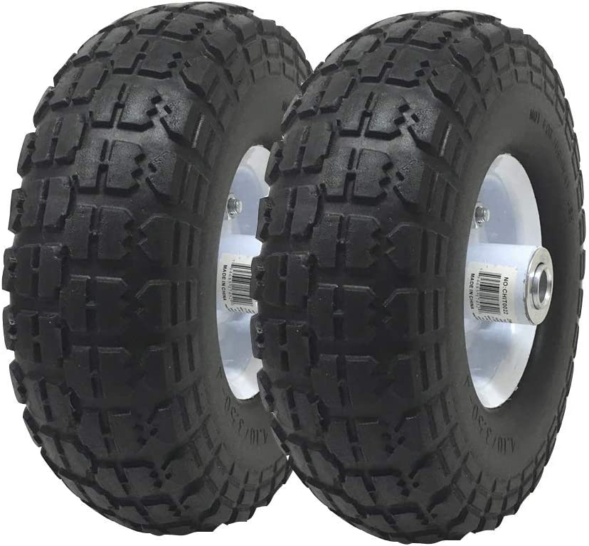 Photo 1 of 2-Pack 4.10/3.50-4" Flat Free Rubber Tire Hand Truck / All Purpose Utility Tires on Wheels 5/8" Bearing Hole
