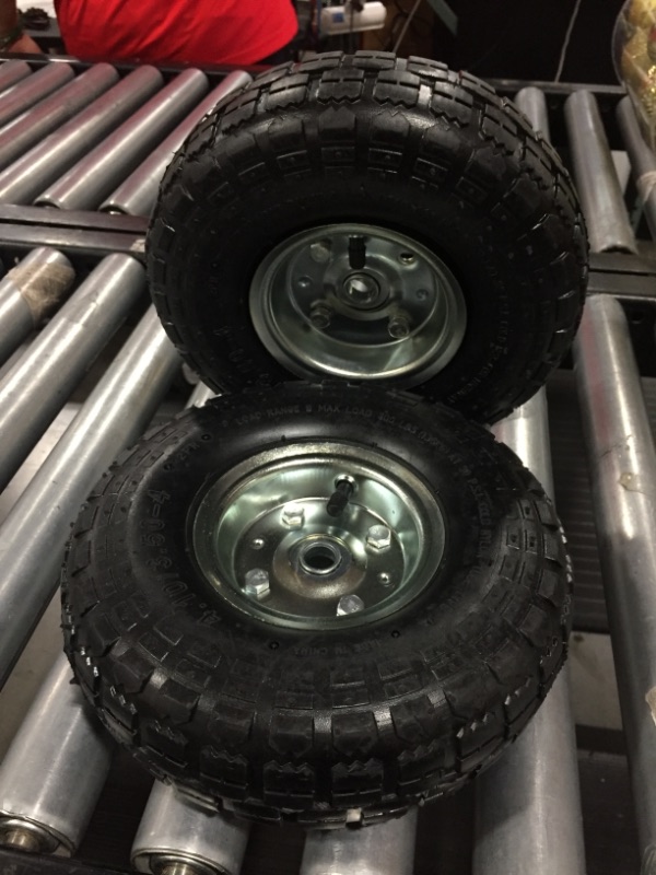 Photo 3 of 2-Pack 4.10/3.50-4" Flat Free Rubber Tire Hand Truck / All Purpose Utility Tires on Wheels 5/8" Bearing Hole
