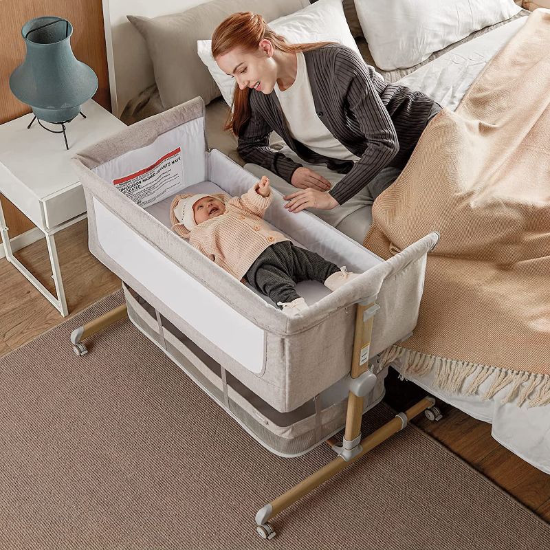 Photo 2 of Baby Bassinet Bedside Sleeper, besrey Bedside Bassinet for Newborn Infant with Comfy Mattress, 9 Height Positions, Adjustable Bedside Crib with 360° Swivel Wheels Bassinet for Baby with Storage Basket
