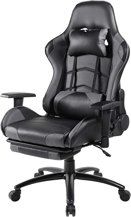 Photo 1 of office chair, ergonomic gaming chair, computer desk chair reclining video game chair, high back PU leather executive swivel chair with retractable footrest and lumbar support