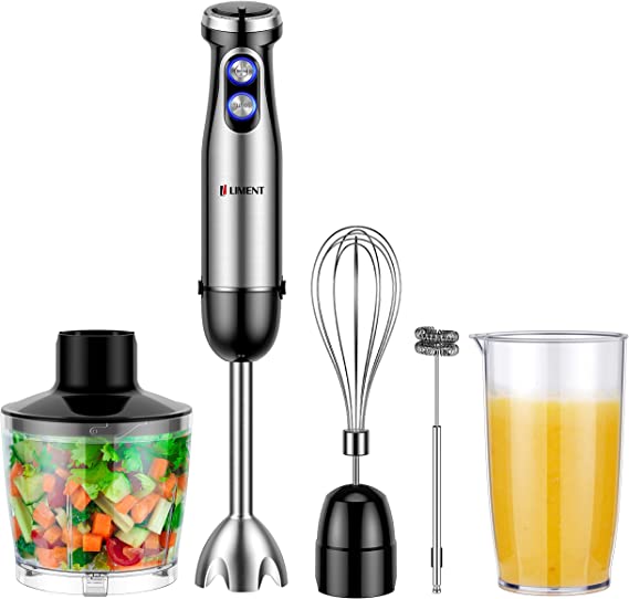 Photo 1 of 20-Speed Immersion Blender, LIMENT 5-in-1 Multi-Purpose Hand Blender, Heavy Duty & Low-Noise DC Motor, With Food Chopper, Whisk, Milk Frother, Mixing Beaker Attachments, 304 Stainless Steel, BPA-Free
