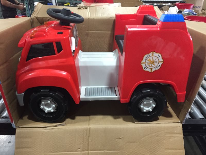 Photo 2 of Kid Trax Real Rigs Toddler Fire Truck Interactive Ride On Toy, Kids Ages 1.5-4 Years, 6 Volt Battery and Charger, Sound Effects, Red
