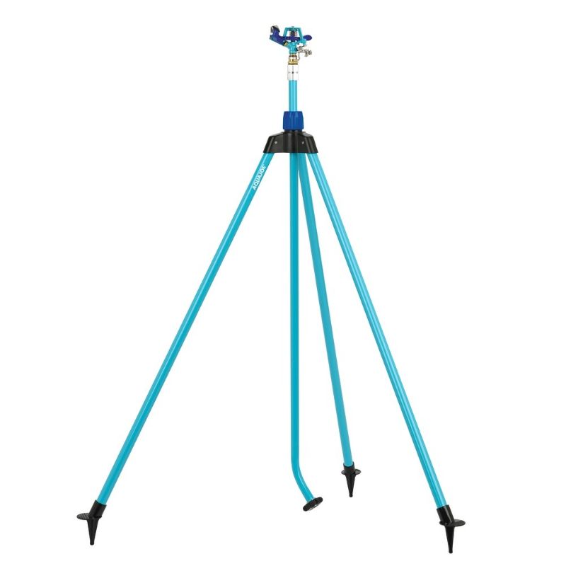 Photo 1 of Aqua Joe Aj-Ist72zm Indestructible Zinc Impulse 360-Degree Telescoping Tripod Sprinkler, Customizable Coverage, Extends Blue Medium
