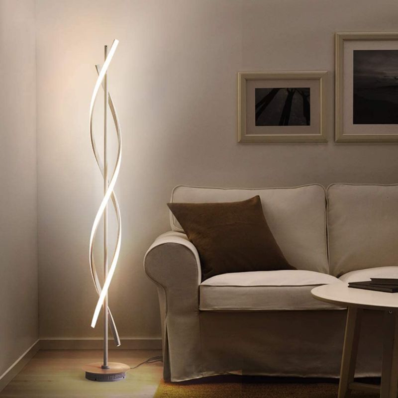 Photo 1 of 40W LED Floor Lamp Remote Control Dimmable Spiral Floor Lamp Indoor Lamp Floor Lamp for Living Rooms Family Rooms Bedrooms Offices Lighting (White)