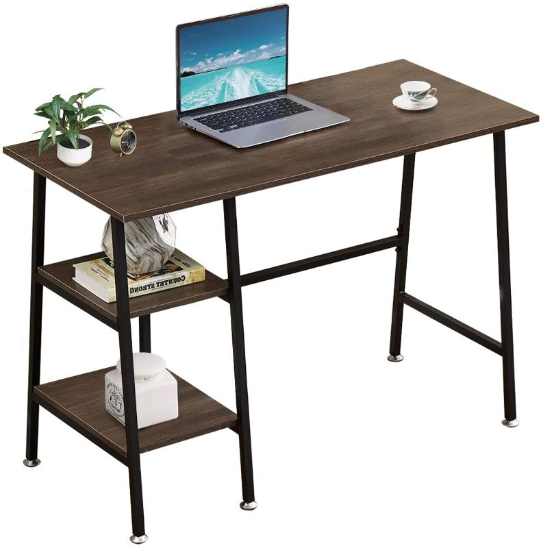 Photo 1 of VECELO Writing Computer Study Desk with 2 Tier Storage Shelves on Left or Right,Industrial Simple Style Wood Table Metal Frame for Home Office, 43 in x 20 in x 30 in, Rustic Brown
