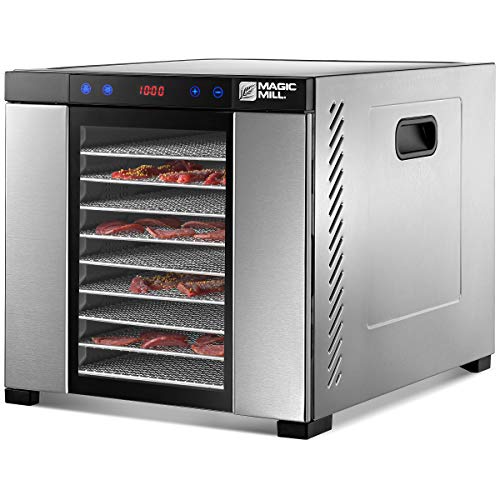 Photo 1 of Magic Mill Commercial Food Dehydrator Machine | Adjustable Timer and Temperature Control | Dryer for Jerky, Herb, Meat, Beef, Fruit and Vegetables | Over Heat Protection | 10 Stainless Steel Trays
