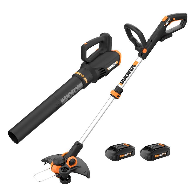 Photo 1 of Worx WG928 20V Max Cordless Trimmer and Blower (2) 20V Li-ion (2.0Ah) 5hr Charger Command Feed 75 Mph 360 Cfm Axial Fan Two Speed Includes: WG