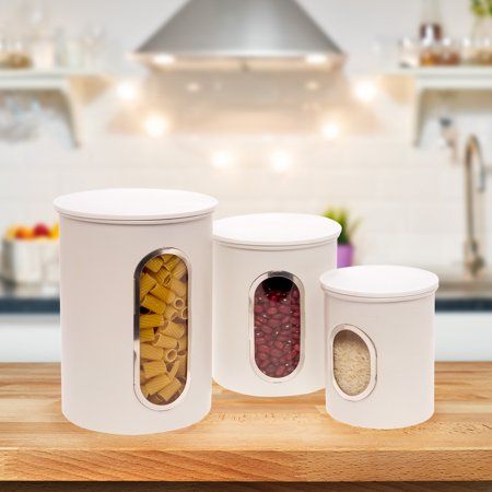 Photo 1 of 
Mindful Design 3 Piece Nesting Kitchen Canister Set - Stainless Steel Modern Storage Containers with Clear View Window (White)