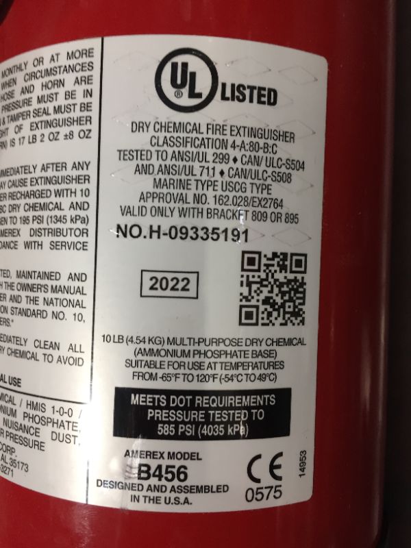 Photo 3 of Amerex B456 ABC Dry Chemical Fire Extinguisher with Aluminum Valve, 10 lb. by Amerex Corporation EXP 2022