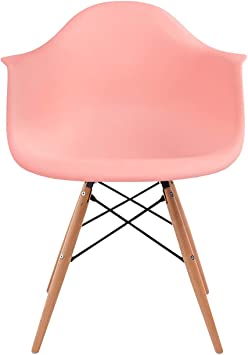 Photo 1 of 2xhome Style Eiffel Mid Century Modern Dining Arm Chair with Natural Wood Legs, Coral Pink
