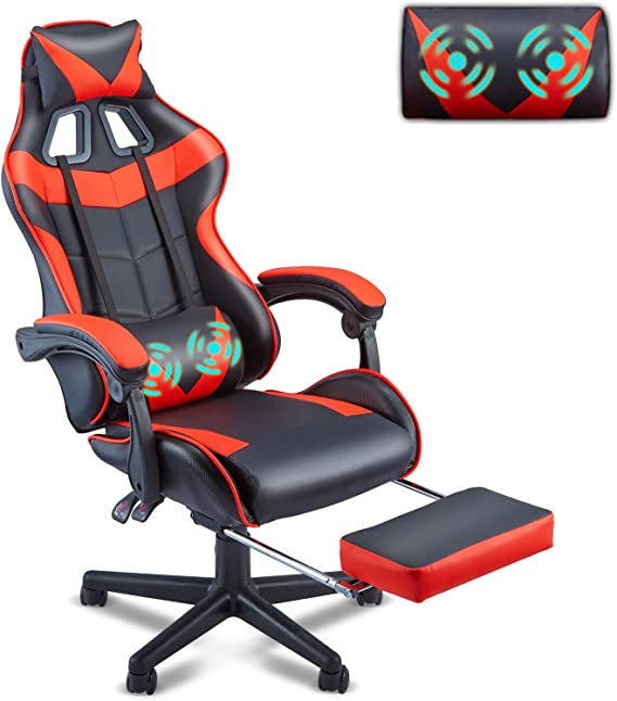 Photo 1 of Soontrans Red Gaming Chairs with Footrest,Racing Gaming Chair,Computer Gamer Chair,Ergonomic Game Chair with Adjustable Headrest and Lumbar Support
