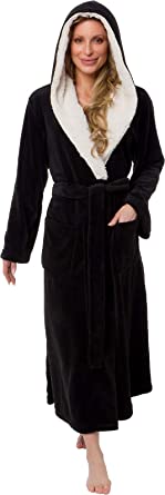 Photo 1 of Silver Lilly Womens Sherpa Trim Fleece Robe with Hood - Full Length Warm Plush Luxury Bathrobe S/M
