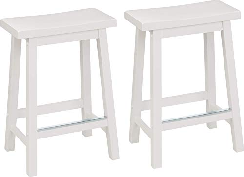 Photo 1 of Amazon Basics Solid Wood Saddle-Seat Kitchen Counter-Height Stool - 24-Inch Height, White
