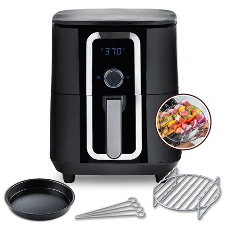 Photo 1 of Aria 7Qt Teflon-Free Ceramic Family-Size Air Fryer with 2-Tier Stainless Steel Rack, Baking Pan, Skewers and Recipe Cookbook
