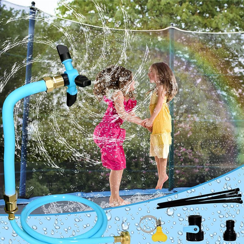 Photo 1 of STFLY Trampoline Sprinkler for Kids, Outdoor 360 Degree Whirl Sprinkler Fun Water Park Rotating Sprinkler for Boys Girls Backyard Adjustable Waterwhirl Summer Game Toys