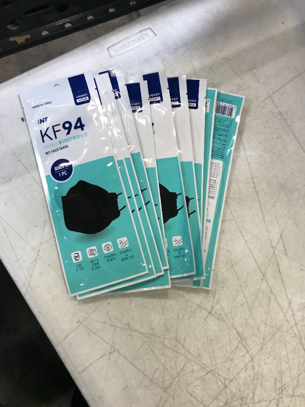 Photo 1 of  10 Pack,made in Korea ? INT BLACK KF94 Certified, 4-Layered Face Safety, Patented Adjustable Earloop, FDA Registered Device, Individually Sealed Package"MADE IN KOREA"