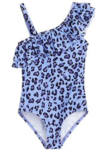 Photo 1 of Kanu Surf Girls' Morgan Floral Ruffle 1-Shoulder 1-Piece Swimsuit, Beach Leopard Purple, 8
size 8