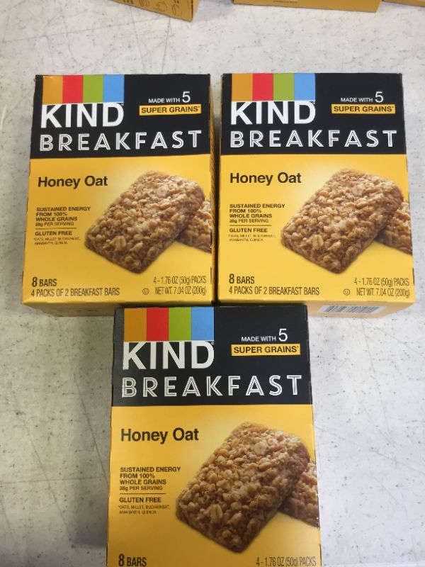 Photo 3 of KIND Honey Oat Breakfast Bars -8 BARS ( 3 PACK) (FACTOTY SEALED)
EXP APR 8 20222
