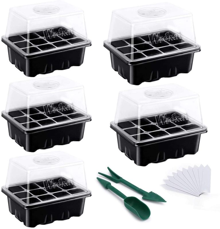 Photo 1 of Wrexat Seed Trays Seedling Starter Tray- Humidity Adjustable with Dome, Transparent Covers Height 3.3", Mini Propagator for Seeds Growing Starting (12 Cells per Tray) (Black)

