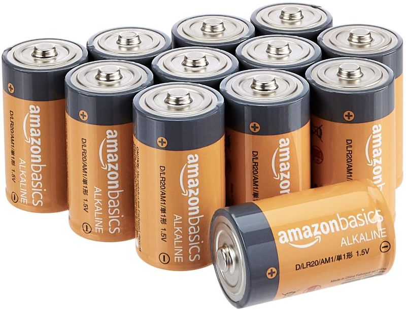 Photo 1 of Amazon Basics 12 Pack D Cell All-Purpose Alkaline Batteries, Easy to Open Value Pack
