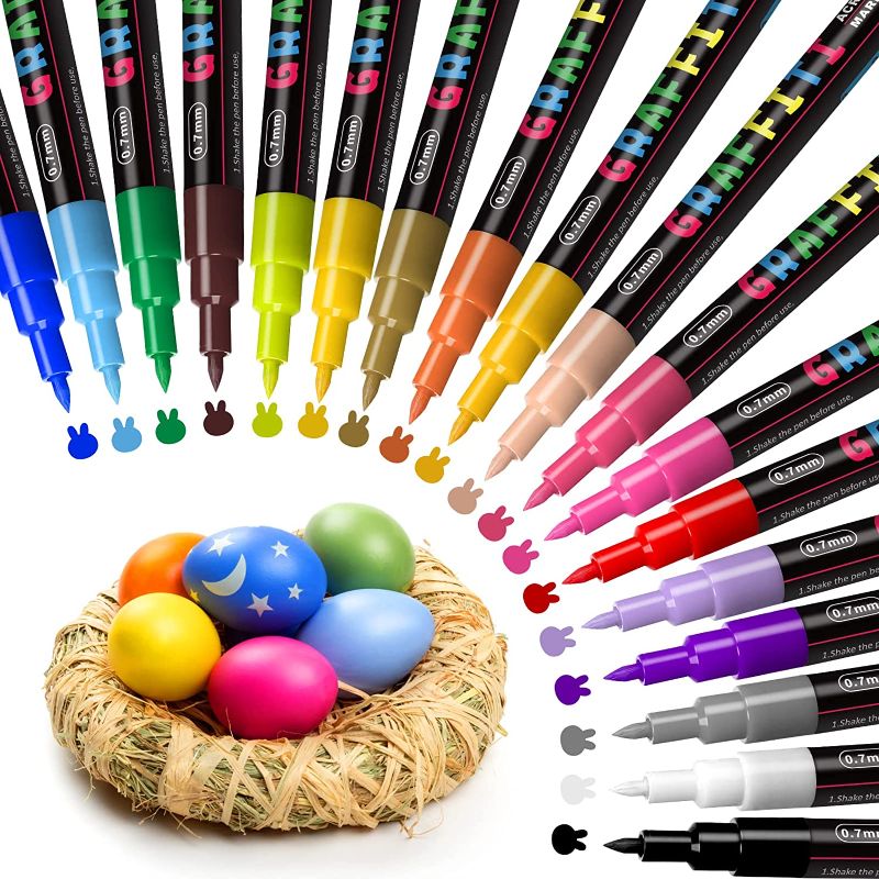 Photo 1 of Acrylic Paint Pens,Emooqi 18 Colors Marker Pens for DIY Craft Projects Waterproof Paint Art Marker for Rock Painting Ceramic Glass Canvas Mug Wood Metal-0.7mm fine tip

