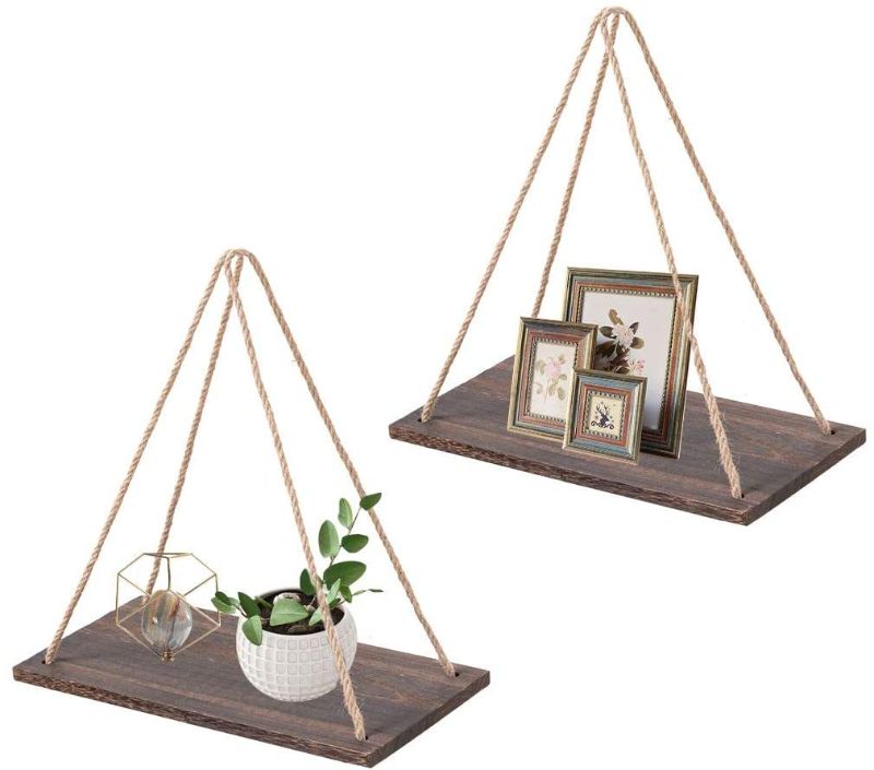 Photo 1 of Z&L HOUSE Hanging Shelves for Wall, 2-Piece Set Hanging Plant Shelf, Farmhouse Rustic Shelf, Antique Wooden Shelves for Bedroom Living Room Bathroom Wall
