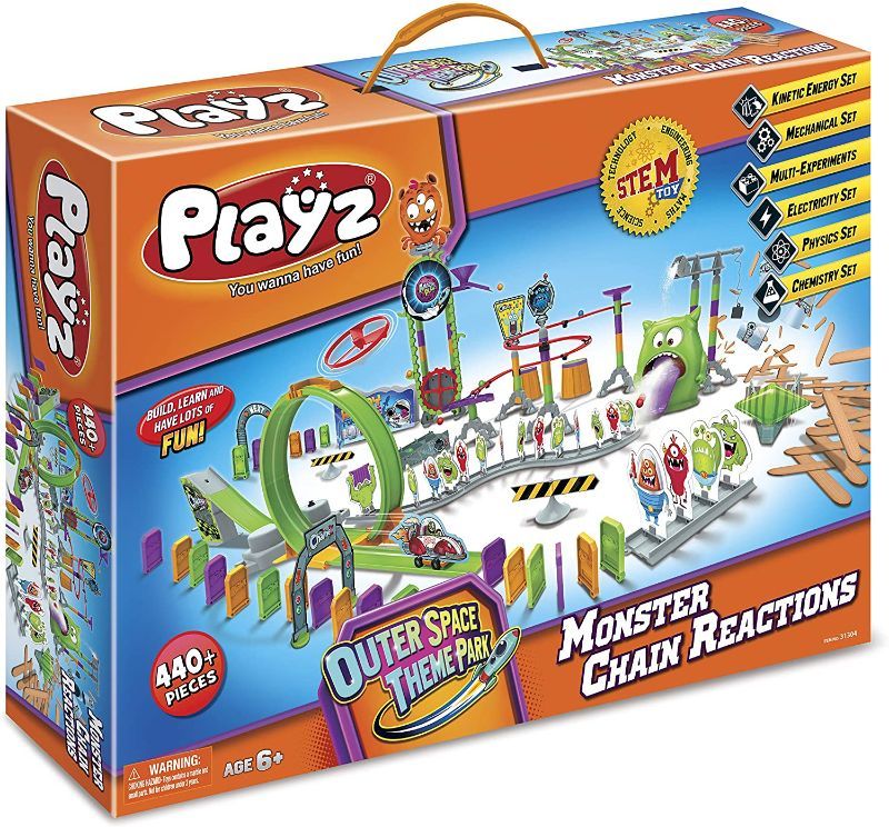 Photo 1 of Playz Skylab Adventure Monster Chain Reactions Marble Run Science Kit STEM Toy with Race Tracks for Boys & Girls, Kids Roller Coaster Toy Experiments, Outer Space Theme Park Educational 