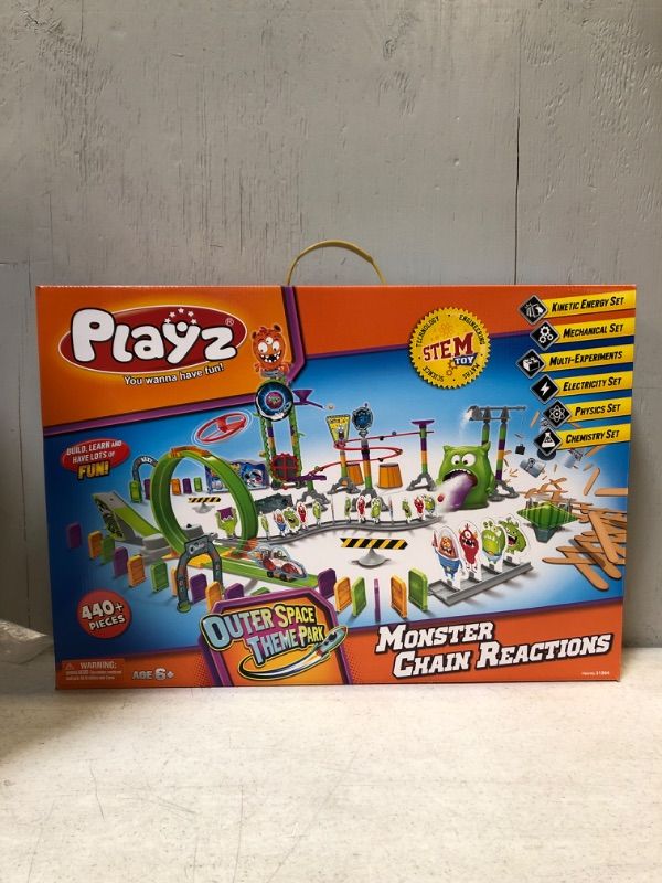 Photo 2 of Playz Skylab Adventure Monster Chain Reactions Marble Run Science Kit STEM Toy with Race Tracks for Boys & Girls, Kids Roller Coaster Toy Experiments, Outer Space Theme Park Educational 