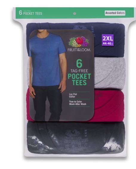 Photo 1 of Fruit of the Loom Men's Short Sleeve Pocket T-Shirts, 6 Pack Sizes L 42-44